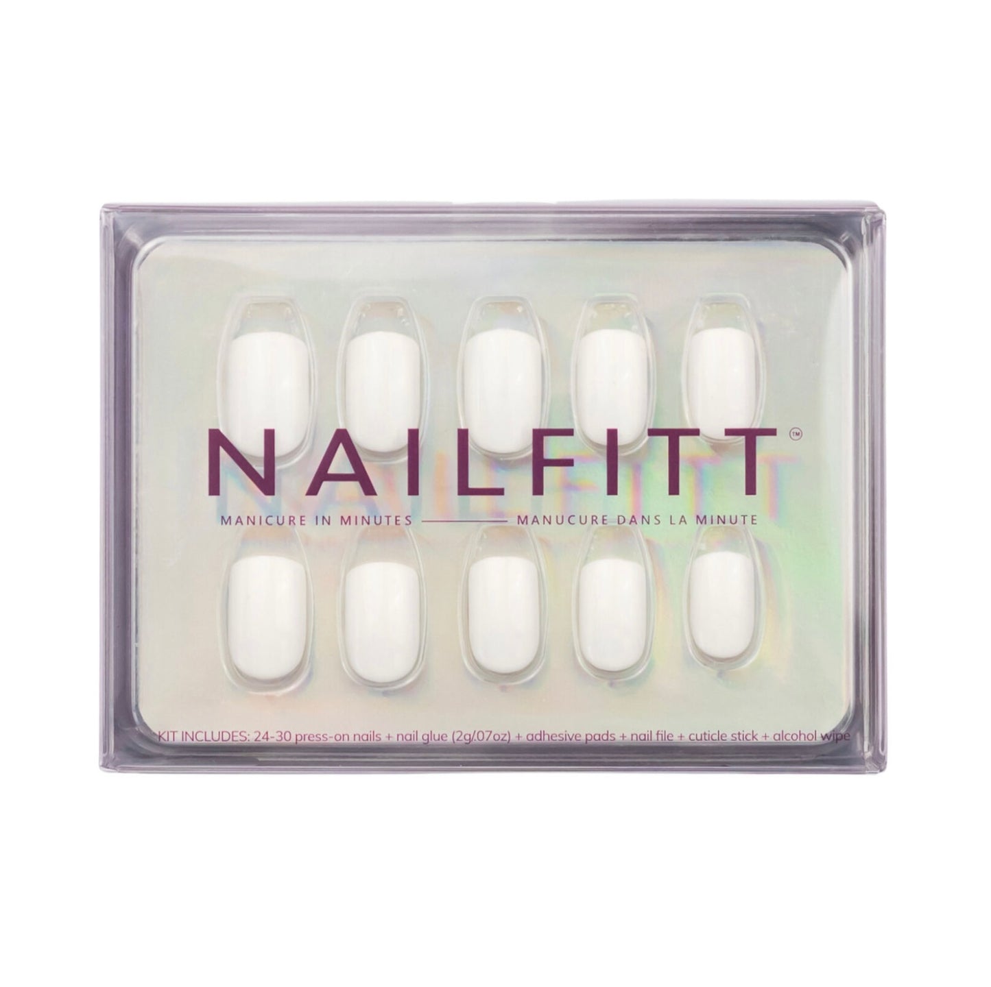 White short squoval press-on nails from Nailfitt