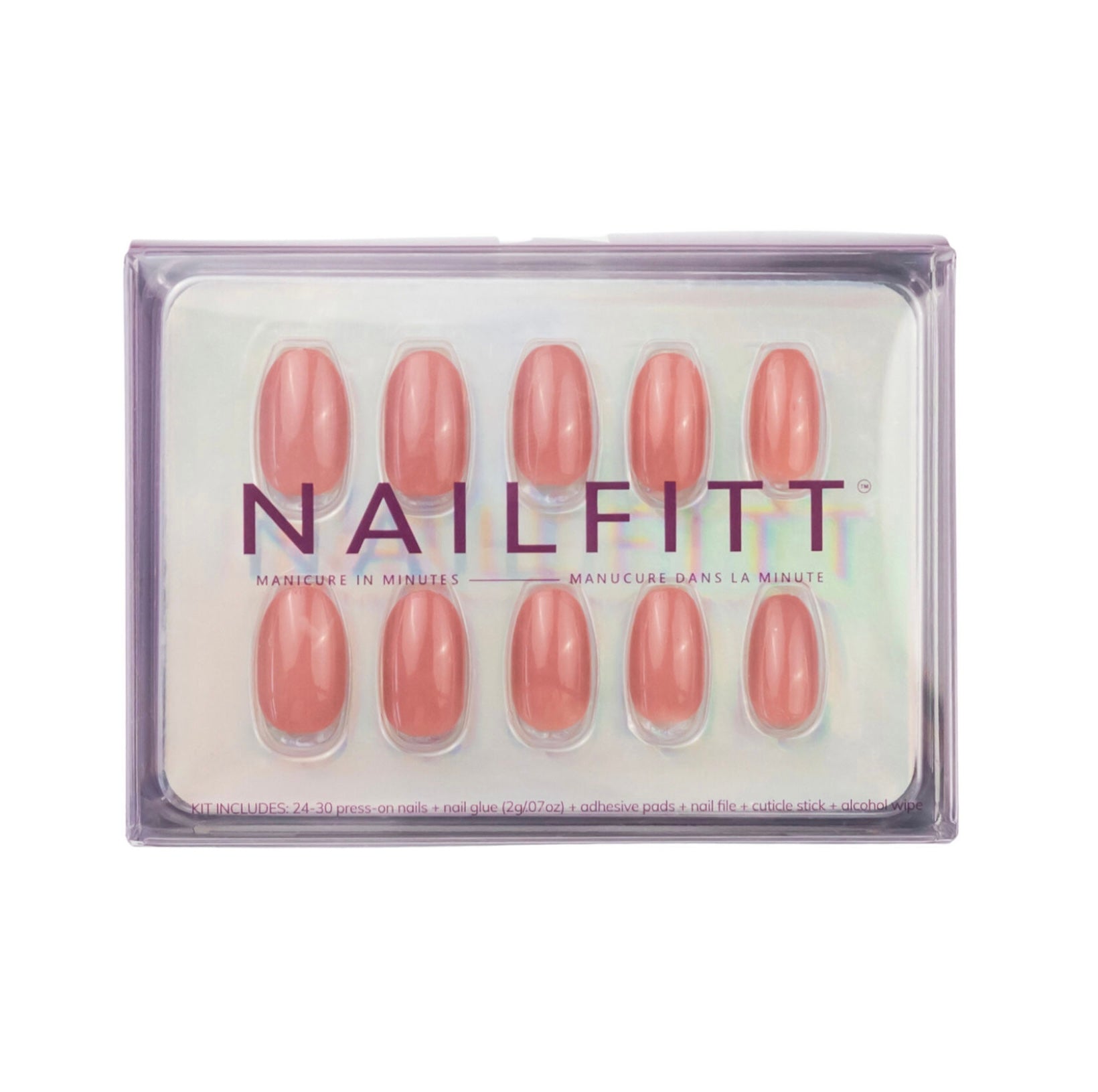 Peachy Keen peach coloured almond press-on nails from Nailfitt